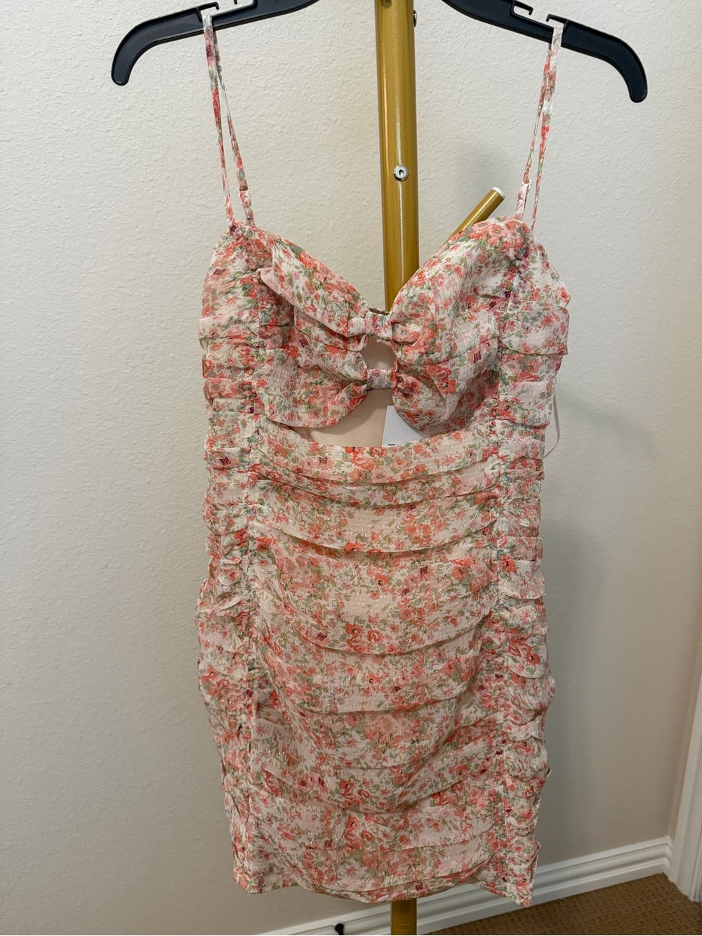 Floral Tie-Front Spaghetti Strap Mini Dress - Pink Cream